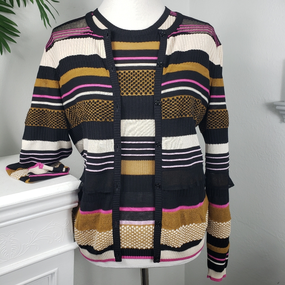 Salvatori Ferragamo 2p Set Black Pink Cream Stripes w/ Ruffles - Luxury Medium